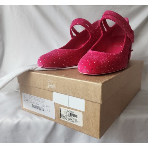 New Christian Louboutin Miss Mary Jane Shoes Heels Rhinestones Studs Sz 41 US 11 - Picture 7 of 10